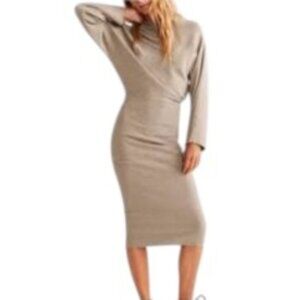 NWT MNG Dolman Sleeve Midi Sweater Dress in Tan Small